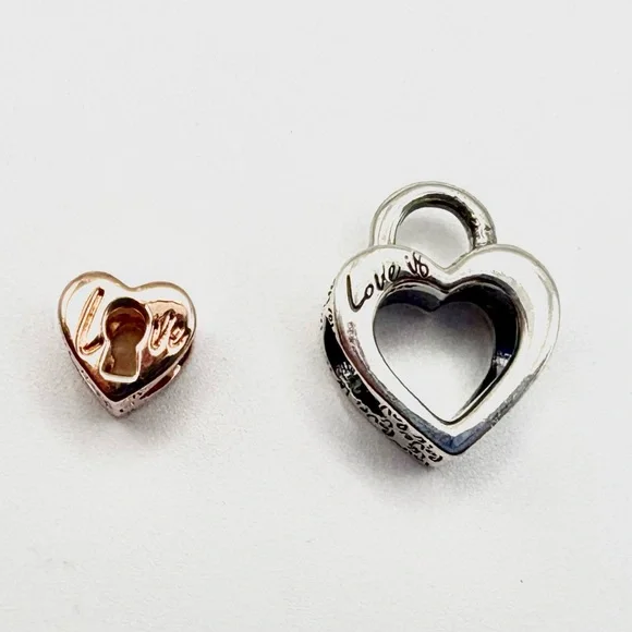 Pandora Two-tone Padlock Splittable Sterling Silver & Rose Gold Love Heart Charm - Picture 3 of 7